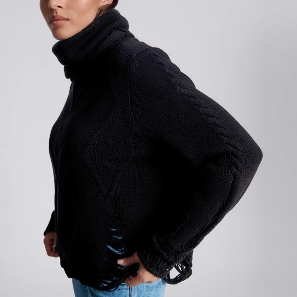 One x One Teaspoon Luxe Black Laddered Roll Neck Distressed Sweater Size Small - Picture 6 of 13